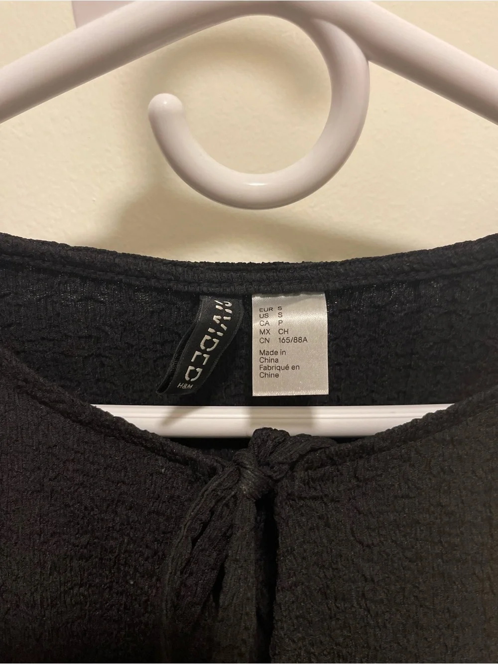 H&M Black Tie-Neck Peasant Blouse